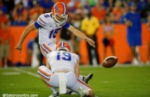 University of Florida kicker Eddy Pineiro attempts a field goal during the Orange and Blue Debut on Friday April 8, 2016- Florida Gators football- 1280x852