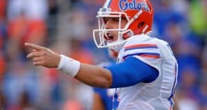 University of Florida quarterback Luke Del Rio makes a call at the line during the Orange and Blue Debut on Friday, April 8 2016- Florida Gators football- 1280x852