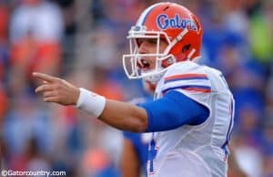 University of Florida quarterback Luke Del Rio makes a call at the line during the Orange and Blue Debut on Friday, April 8 2016- Florida Gators football- 1280x852