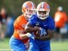 University of Florida running back Jordan Cronkrite takes a handoff from Luke Del Rio during spring camp- Florida Gators football- 1280x852