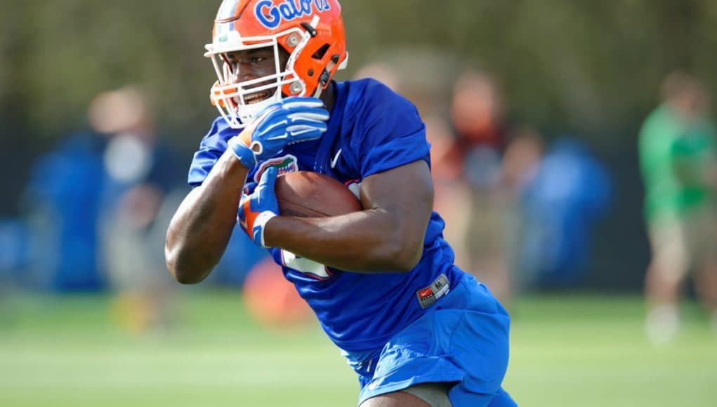 University of Florida running back Mark Thompson carries the ball during the Gators first spring practice in 2016- Florida Gators football- 1280x852
