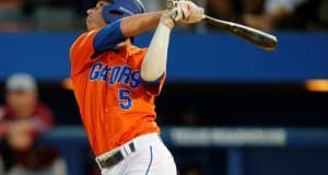 University of Florida shortstop Dalton Guthrie takes a swing against Florida State at McKethan Stadium in 2016- Florida Gators baseball- 1280x852