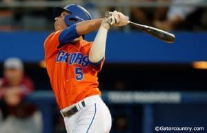 University of Florida shortstop Dalton Guthrie takes a swing against Florida State at McKethan Stadium in 2016- Florida Gators baseball- 1280x852
