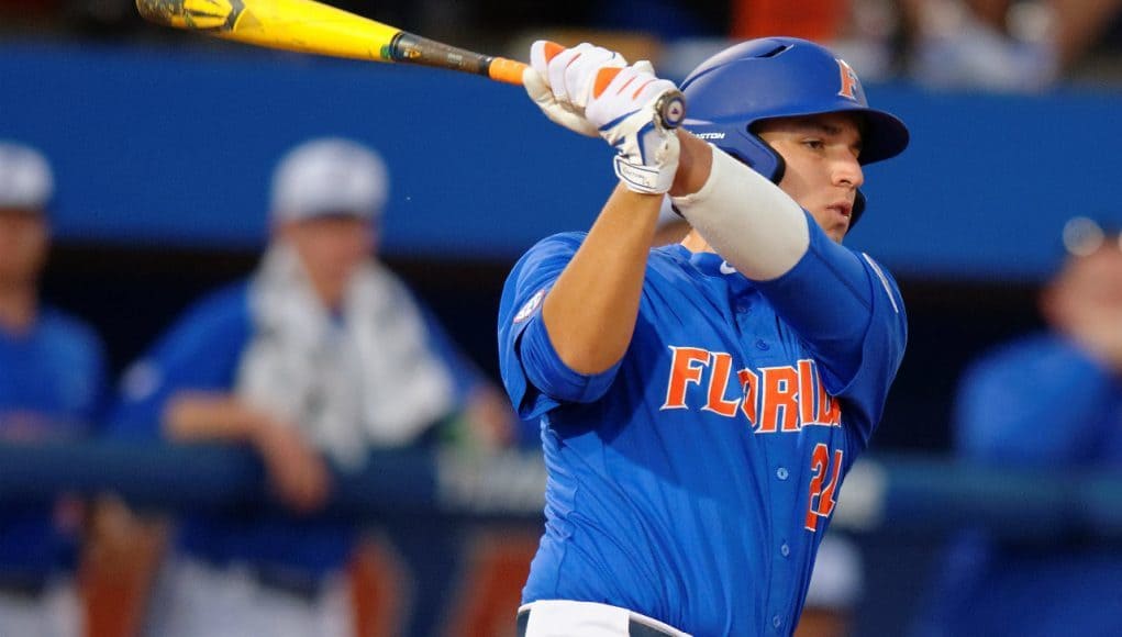 University of Florida sophomore Jeremy Vasquez takes a swing during the Gators second game of the 2016 season against FGCU- Florida Gators baseball- 1280x852