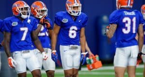 University of Florida cornerbacks Duke Dawson, Quincy Wilson and Jalen Tabor go through drills during spring camp- Florida Gators football- 1280x852