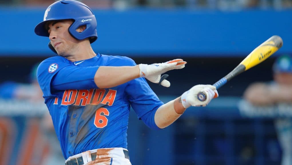 University of Florida freshman Jonathan India takes a swing in a win over FGCU on opening weekend- Florida Gators baseball- 1280x852