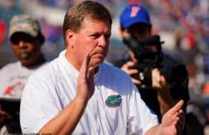 University of Florida head coach Jim McElwain leads his team through warmups before the Florida Gators game against the Georgia Bulldogs in 2015- Florida Gators football- 1280x852