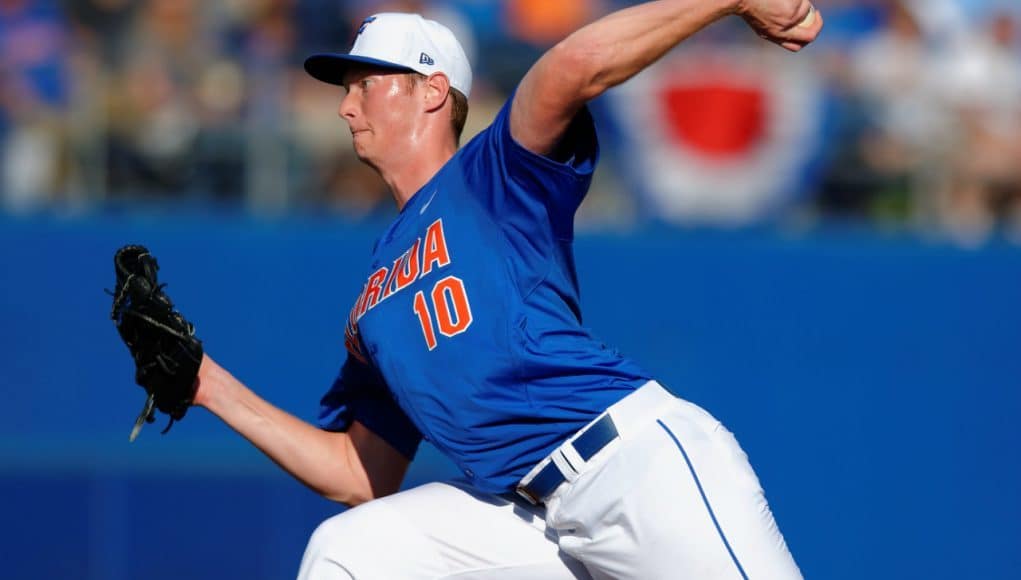 University of Florida pitcher A.J. Puk delivers against Florida Gulf Coast during the first series in 2016- Florida Gators baseball- 1280x852