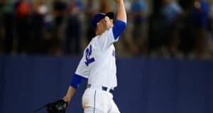 University of Florida pitcher Logan Shore celebrates his 10th win of the season against Vanderbilt- Florida Gators baseball- 1280x852