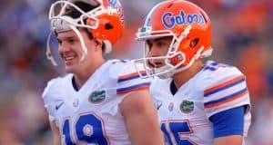 University of Florida punter Johnny Townsend and kicker Eddy Pineiro warm up before the Orange and Blue Debut- Florida Gators football-1280x852