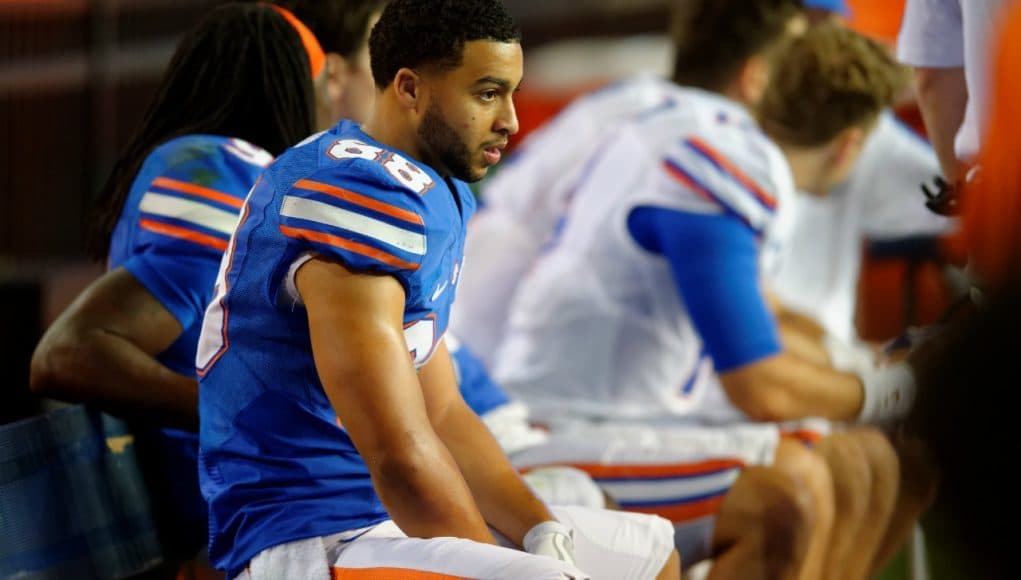 University of Florida receiver Ryan Sousa watches the Orange and Blue Debut in 2016- Florida Gators football- 1280x852