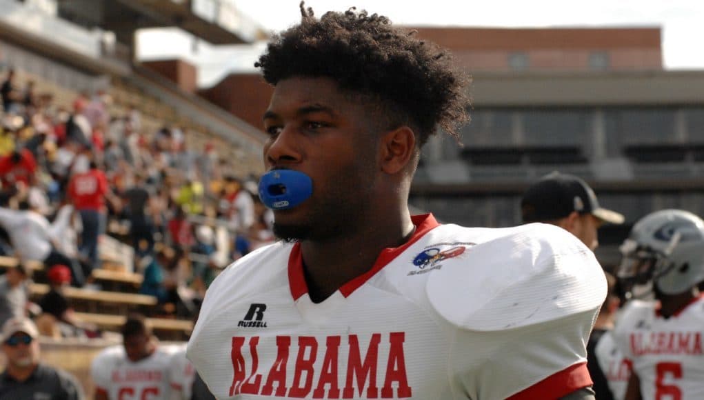 University of Florida running back signee Lamical Perine walks off the field after the Alabama-Mississippi All-Star game- Florida Gators football- 1280x852