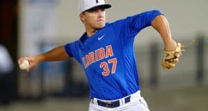 University of Florida closer Shaun Anderson pitches in the ninth inning of a 10-1 NCAA Regional win over Georgia Tech- Florida Gators baseball- 1280x852