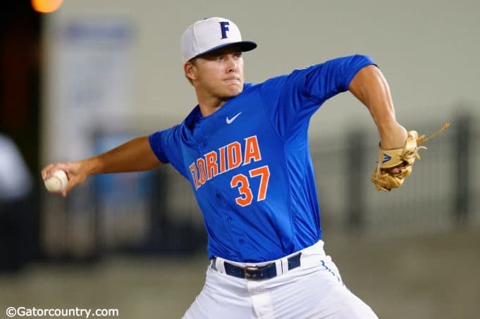 University of Florida closer Shaun Anderson pitches in the ninth inning of a 10-1 NCAA Regional win over Georgia Tech- Florida Gators baseball- 1280x852