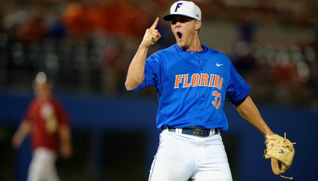 University of Florida closer Shaun Anderson reacts after closing out the Florida State Seminoles in the Gainesville Super Regional- Florida Gators baseball- 1280x852