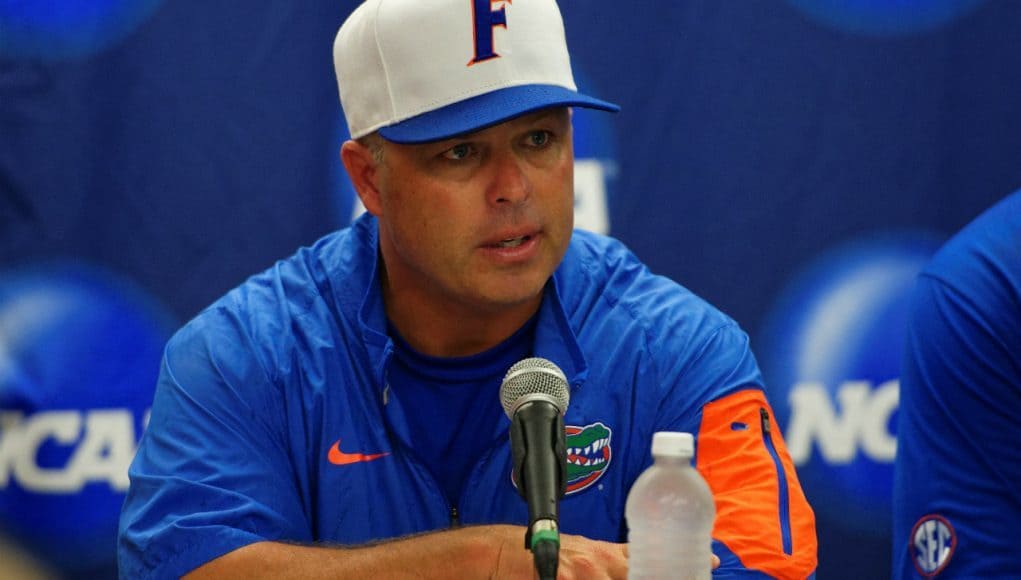 University of Florida head coach Kevin O’Sullivan speaks with the media after the Florida Gators’ Super Regional win over Florida State- Florida Gators baseball- 1280x852