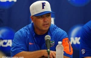 University of Florida head coach Kevin O’Sullivan speaks with the media after the Florida Gators’ Super Regional win over Florida State- Florida Gators baseball- 1280x852
