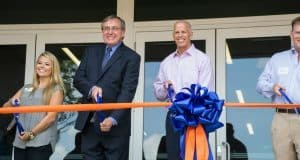 University of Florida President Kent Fuchs and Athletic Director Jeremy Foley cut the ribbon to officially open the Otis Hawkins Center at Farrior Hall- Florida Gators- 1280 x 852