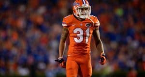 University of Florida cornerback Jalen Tabor lines up on defense in a win over Ole Miss at Ben Hill Griffin Stadium- Florida Gators football- 1280x852