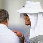 University of Florida cornerback Jalen Tabor speaks with Jim McElwain during one of McElwain’s summer camps- Florida Gators football- 1280x852