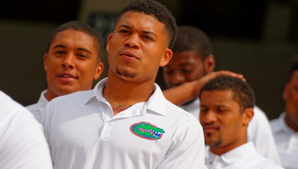 University of Florida cornerback Jalen Tabor walks into Ben Hill Griffin Stadium before the 2015 Orange and Blue Debut- Florida Gators football- 1280x852