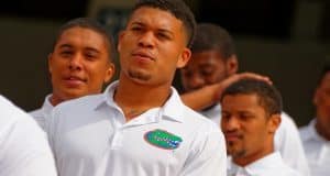 University of Florida cornerback Jalen Tabor walks into Ben Hill Griffin Stadium before the 2015 Orange and Blue Debut- Florida Gators football- 1280x852