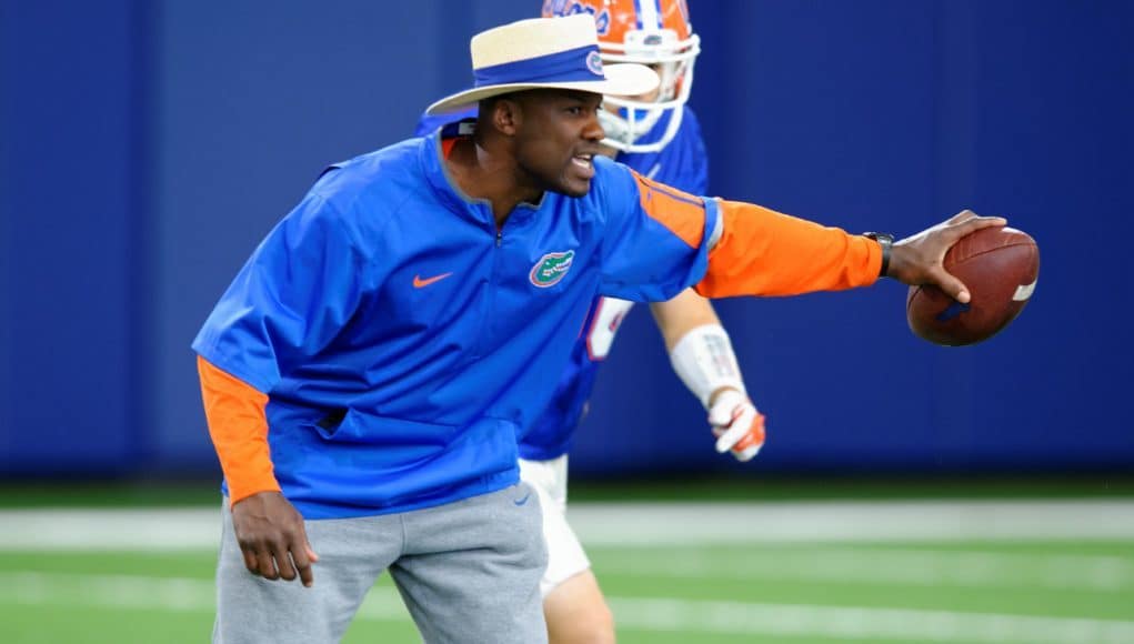 University of Florida defensive backs coach Torrian Gray coaches during spring football camp- Florida Gators football- 1280x852