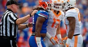 University of Florida linebacker Daniel McMillian gets in the face of a Tennessee player in a 2015 win in Gainesville- Florida Gators football- 1280x852