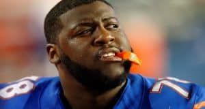 University of Florida offensive tackle David Shape walks off the field following the 2016 Orange and Blue Debut- Florida Gators football- 1280x852