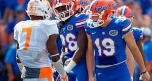 University of Florida punter Johnny Townsend and safety Marcell Harris react after Cam Sutton returned a punt against Florida in 2015- Florida Gators football- 1280x852