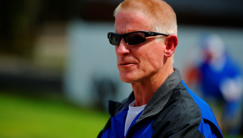 University of Florida strength coach Mike Kent watches the Florida Gators go through a practice during spring camp in 2015- Florida Gators football- 1280x852