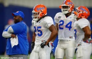 University of Florida coach Tim Skipper leads the running backs through drills during spring camp- Florida Gators football- 1280x852