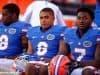 University of Florida defensive backs Nick Washington, Quincy Wilson and Duke Dawson watch the offense during the Orange and Blue Debut- Florida Gators football- 1280x852