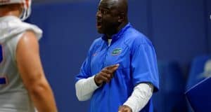 University of Florida defensive line coach Chris Rumph coaching during fall camp- Florida Gators football- 1280x852