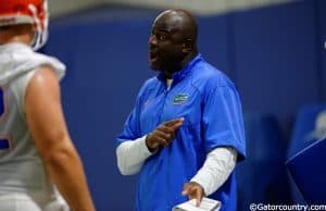 University of Florida defensive line coach Chris Rumph coaching during fall camp- Florida Gators football- 1280x852