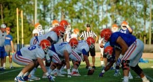 University of Florida football players line up during a practice in fall camp on Aug. 24- Florida Gators football- 1280x852