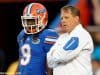 University of Florida head coach Jim McElwain and Dre Massey talk on the field during the Orange and Blue game- Florida Gators football- 1280x852