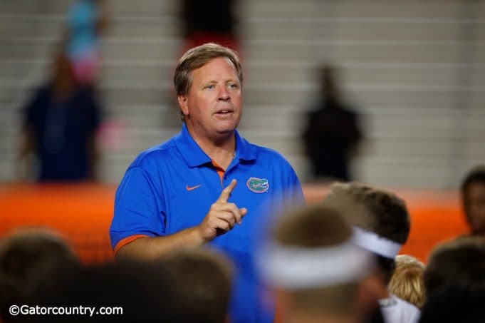 University of Florida head coach Jim McElwain talks to campers at the conclusion of Friday Night Lights- Florida Gators football- 1280x852