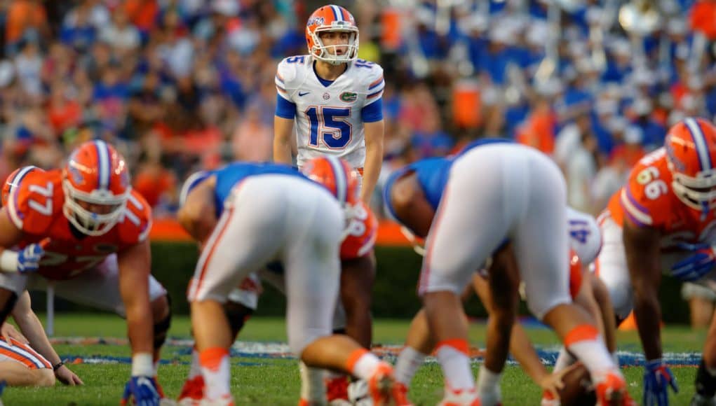 University of Florida kicker Eddy Pineiro lines up a field goal during the Orange and Blue Debut- Florida Gators football- 1280x852
