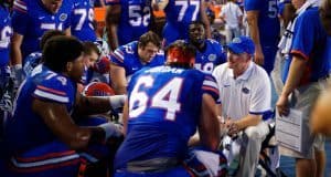 University of Florida offensive line coach Mike Summers works with his unit during Florida’s win over New Mexico State- Florida Gators football- 1280x854