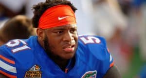 University of Florida offensive lineman Antonio Riles watches from the sideline during the 2016 Buffalo Wild Wings Citrus Bowl- Florida Gators football- 1280x852