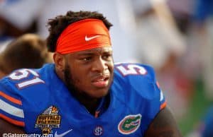 University of Florida offensive lineman Antonio Riles watches from the sideline during the 2016 Buffalo Wild Wings Citrus Bowl- Florida Gators football- 1280x852
