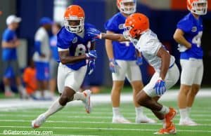 University of Florida receiver Antonio Callaway runs a route against McArthur Burnett in the second practice of fall camp- Florida Gators football- 1280x833