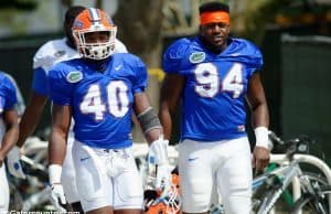 University of Florida seniors Jarrad Davis and Bryan Cox Jr. walk into the Gators’ sixth spring practice in 2015- Florida Gators football- 1280x852