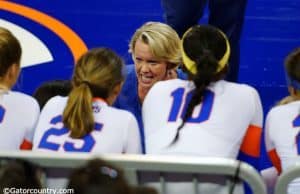 University of Florida volleyball coach Mary Wise coaches her team in a 2015 matchup against the Florida State Seminoles- Florida Gators volleyball- 1280x852