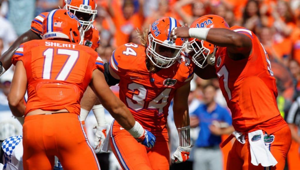 Florida Gators defense celebrates against Kentucky- 1280x853