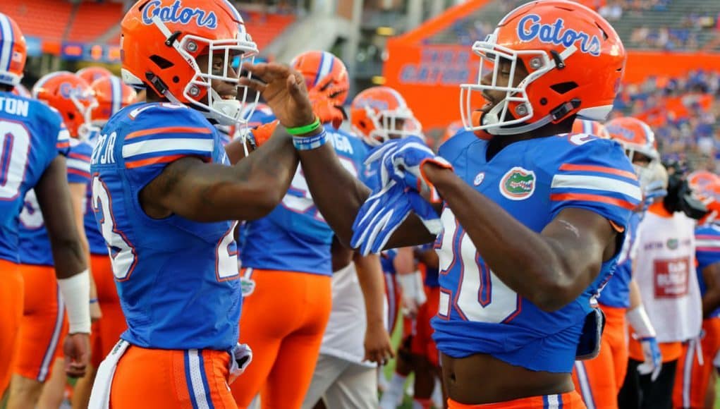 Florida Gators defensive backs Chaunce Gardner and Marcus Maye before North Texas - 1280x853