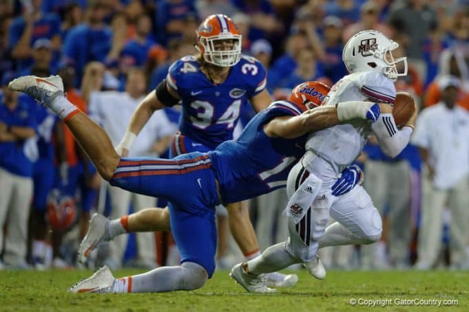 Florida Gators defensive end Jordan Sherit makes a sack against UMass- 1280x853