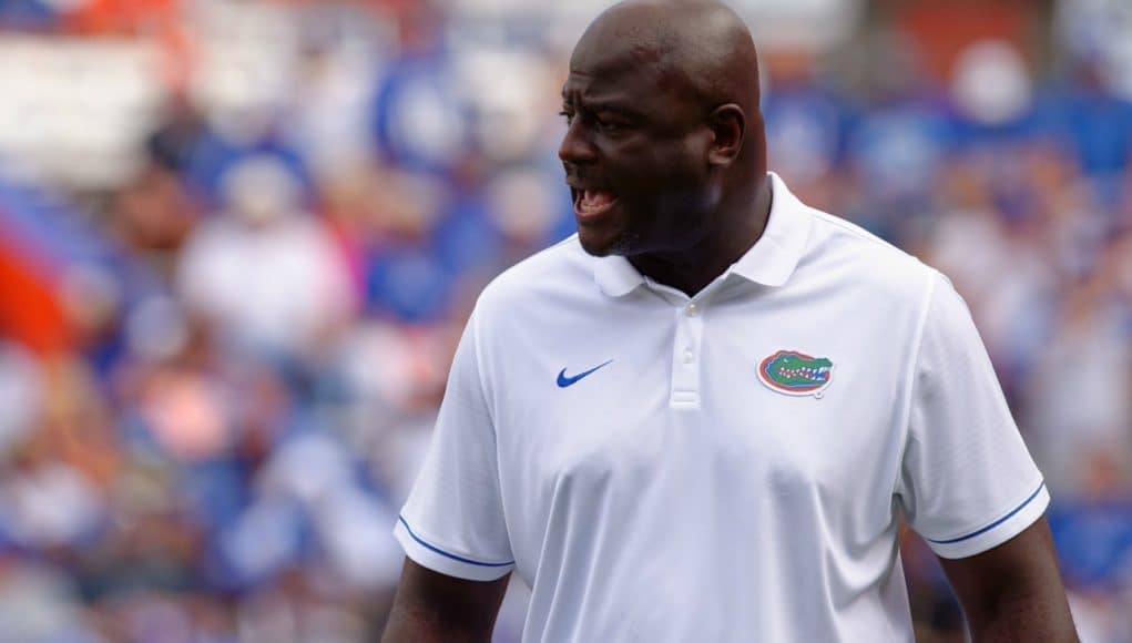 Florida Gators defensive line coach Chris Rumph during the Gators win over kentucky - GatorCountry photo taken by David Bowie