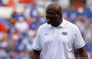 Florida Gators defensive line coach Chris Rumph during the Gators win over kentucky - GatorCountry photo taken by David Bowie